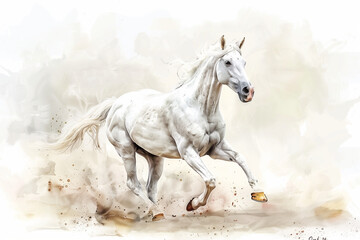 White horse, horse, Watercolor illustration