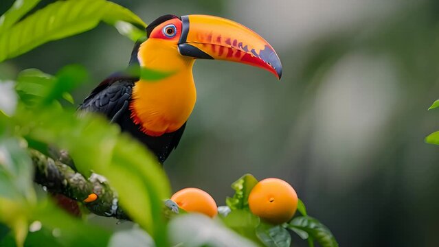 A vibrant toucan perched in the Amazon rainforest