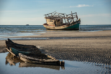 Wreck of a fishing boat on the beach