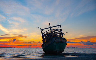 Wreck of a fishing boat on the beach
