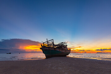 Wreck of a fishing boat on the beach