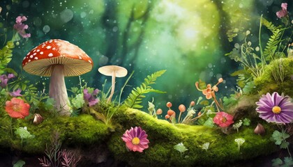 mushroom in the forest - obrazy, fototapety, plakaty