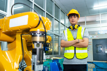 Manufacturing industry factory manufacturing technology concept. Portrait of Male technician...