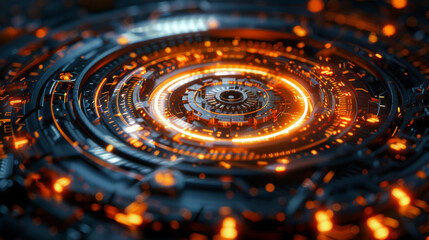 Fototapeta na wymiar Futuristic Orange Glowing Tech Interface Circular Pattern