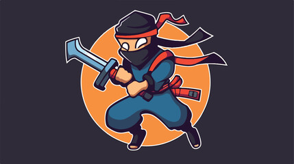 Ninja with wrench logo. vector illustration. 2d fla
