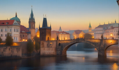 Fototapeta na wymiar Prague - Czech Republic, Charles Bridge early in the morning.