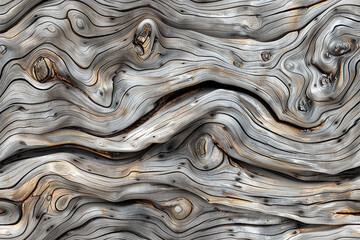 A seamless illustration of driftwood texture, capturing the weather-beaten surface with its intricate patterns of grain and knots. 32k, full ultra HD, high resolution - obrazy, fototapety, plakaty