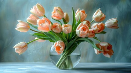   A tulip vase painting with a blurry background