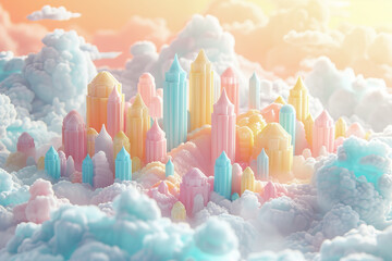 Dreamy Cotton Candy Cloudscape with Pastel Towers