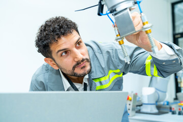 Manufacturing, industry technology and science concept. Professional male technician engineer...