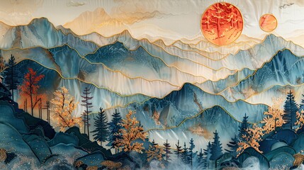 Artistic Fabric Mountain Landscape Wall Art - 778905352