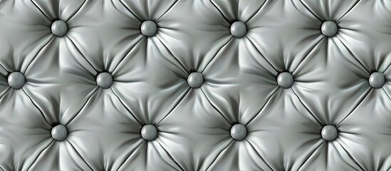 A closeup of a white tufted leather couch with black buttons, showcasing the symmetry and pattern in monochrome photography
