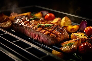 grilled meat on the barbecue,Food photography restaurant, grilled meat and steak