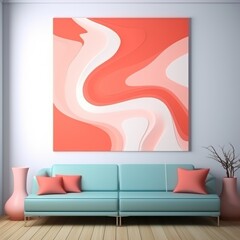 Coral and white flat digital illustration canvas with abstract graffiti and copy space for text background pattern 