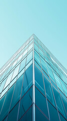 Fototapeta na wymiar A sleek glass office building soaring high, reflecting the urban skyline against the blue sky