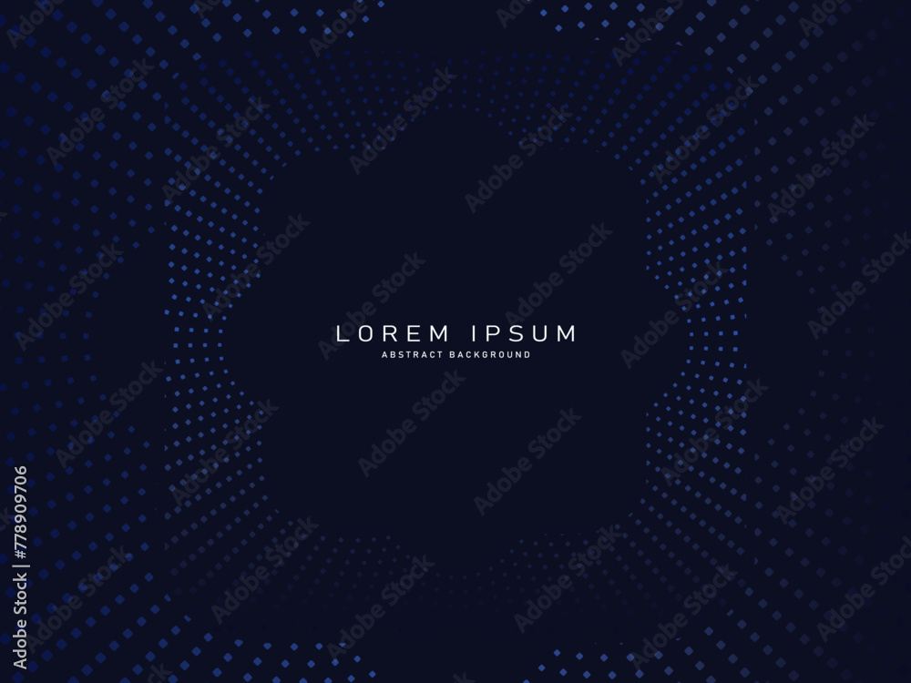 Fototapete dark blue abstract background with halftone dots and lines. glowing light blue gradient dotted line 