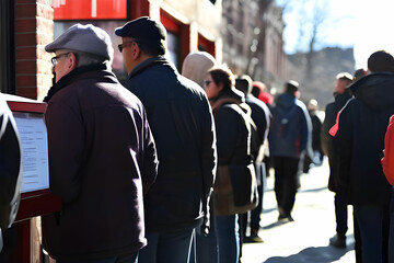 Fototapeta premium crowd of people in line in front of shops