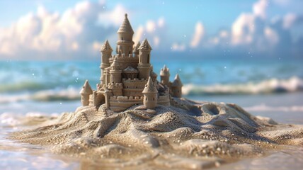 Sandcastle on sunny beach
