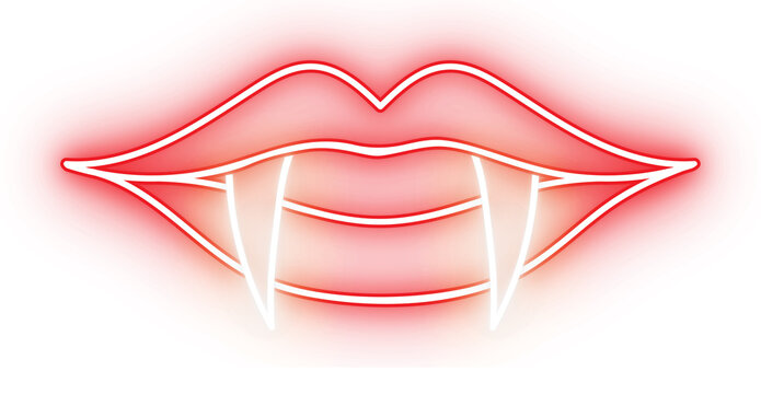 Glowing neon line Vampire teeth icon on transparent background. Happy Halloween party. 