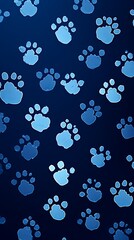 Navy Blue paw prints on a background, minimalist backdrop pattern with copy space for design or photo, animal pet cute surface 