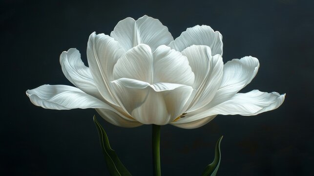   A white flower on a black background with a blurred center
