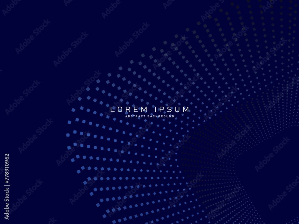 Fototapete dark blue abstract background with halftone dots and lines. glowing light blue gradient dotted line 