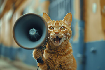 cat with megaphone, AI generated - 778910927