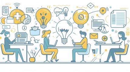 Creative design process concept with web studio development elements,?? business vision, marketing strategy, smart solution and success ideas. Flat line icons modern style vector illustration set.