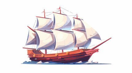 Old ship with white sales 2d flat cartoon vactor il - obrazy, fototapety, plakaty
