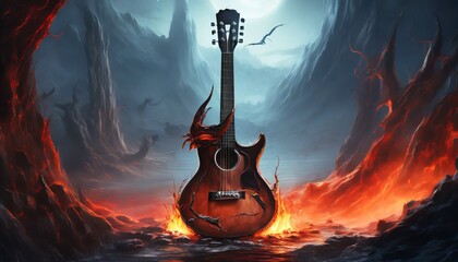 guitar in fire - 778911585