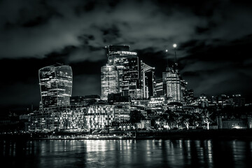 London night panorama with River Thames and buildings