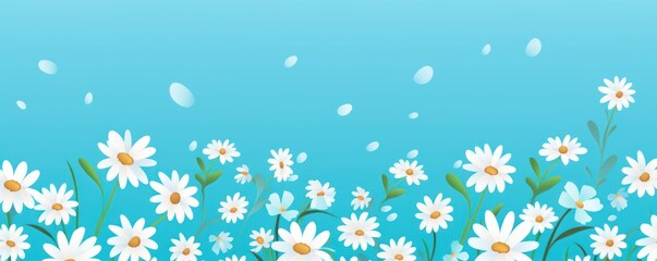 Fototapeta na wymiar Cyan and white daisy pattern, hand draw, simple line, flower floral spring summer background design with copy space for text or photo backdrop