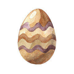 Watercolor Easter egg with patterns, lines, isolated on white background