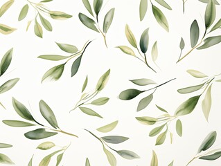 Olive flower petals and leaves on white background seamless watercolor pattern spring floral backdrop 