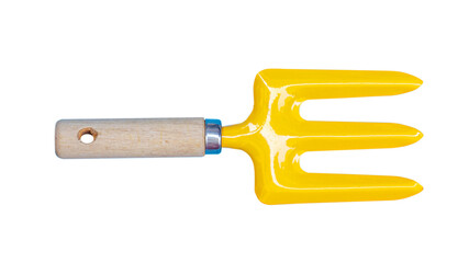 Yellow Shoveling fork isolated on white background.Clipping path.