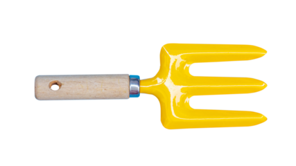 Yellow Shoveling fork isolated on white background.Clipping path.