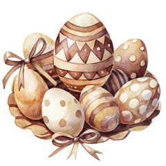 A set of watercolor Easter eggs with different patterns. in vintage style