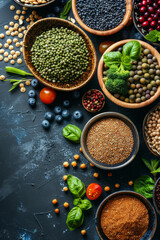 Vibrant Assortment of Healthy Superfoods and Fresh Herbs