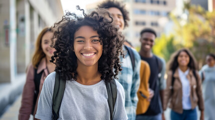 Obraz premium Group of High School Students Walking Together After School