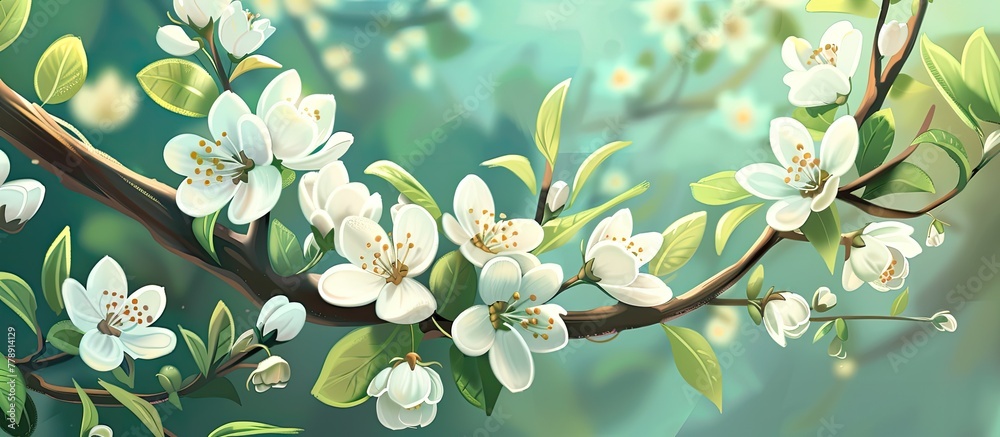 Canvas Prints A lovely tree displaying beautiful white flowers in bloom, adding a touch of elegance to the surroundings.