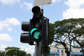 Green traffic light in Singapore on March 1, 2024