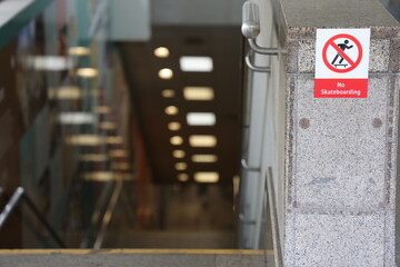 Naklejka premium No skateboarding sign in front of stairs in Singapore on March 1, 2024
