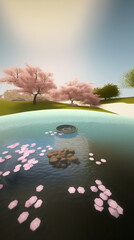 landscape with pink flowers
