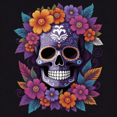 A stylized skull with floral patt  