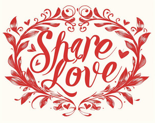 text "share the love" in cursive vector, red on white background