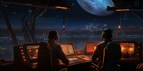 Pilot in spaceship control room - 778916122