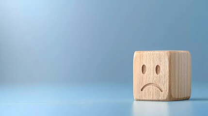 Hand select sadness or unhappy face on wooden block. No passion, Feel sad, Negative emotion, Depressed, Burnout syndromes, Low energy, World mental health day, Mental health assessment concept. - obrazy, fototapety, plakaty