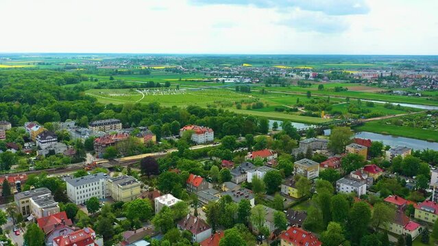 Panorama River Odra Field Opole Aerial View Poland