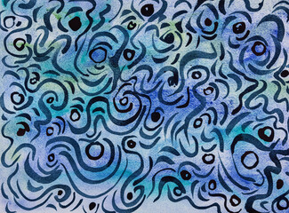 Abstraction of flowing water curly pattern. The dabbing technique near the edges gives a soft focus effect due to the altered surface roughness of the paper. - 778918787