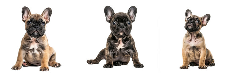 Curious French Bulldog puppy sits in front view